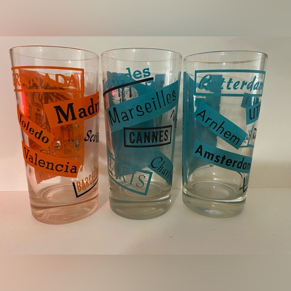 Set of vintage Libby highball Pan American destination glasses with cradle - Picture 6 of 10